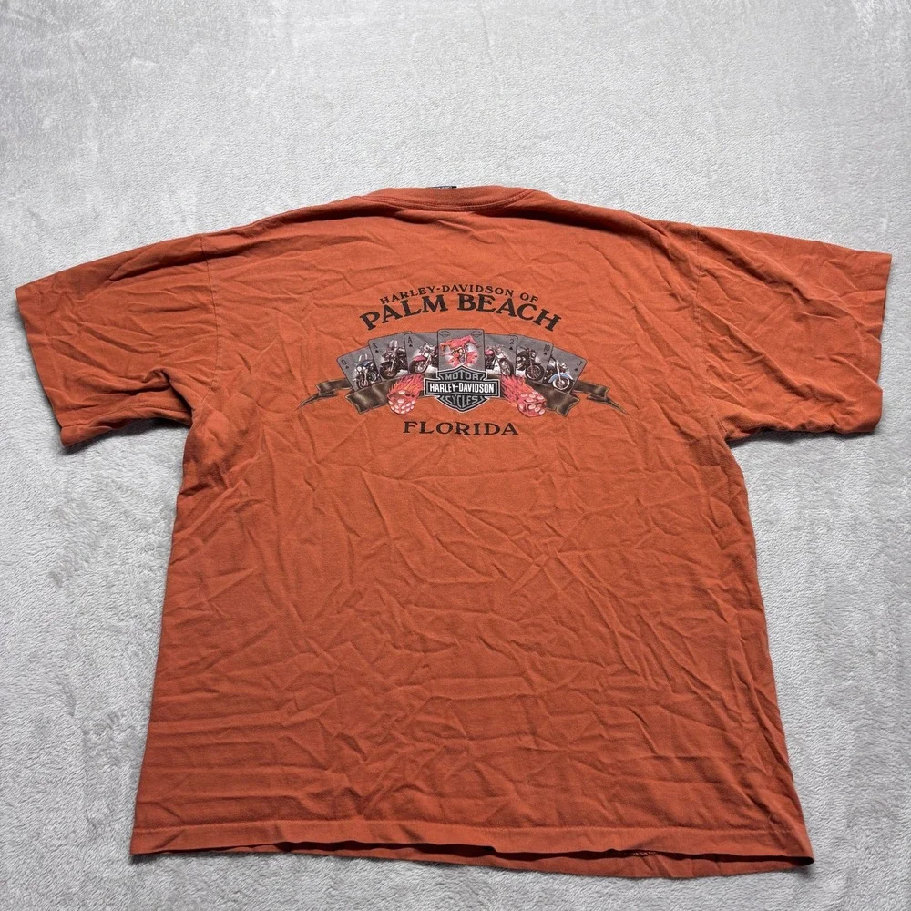 VTG Harley-Davidson Palm Beach Single Stitch T-Shirt Mens XL Orange Steer USA